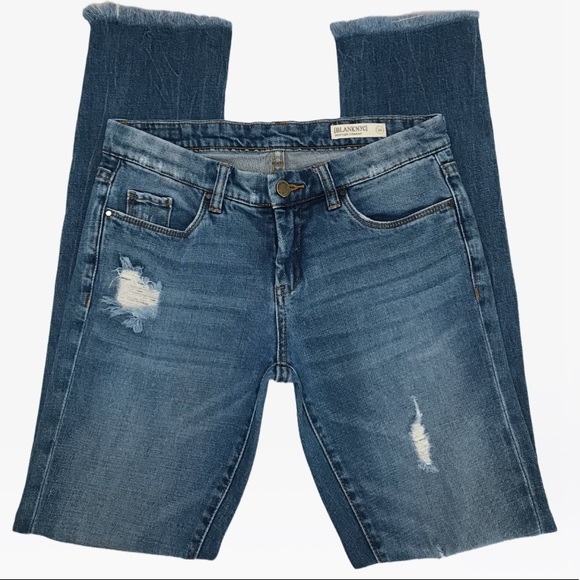 Blank NYC Distressed Raw-Hem Deep Cuff Straight Jeans 26 - Picture 4 of 14